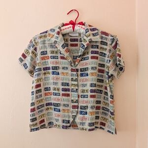 Vintage 90s Liz Claiborne License Plate Crop Button Down Shirt - Size Medium
